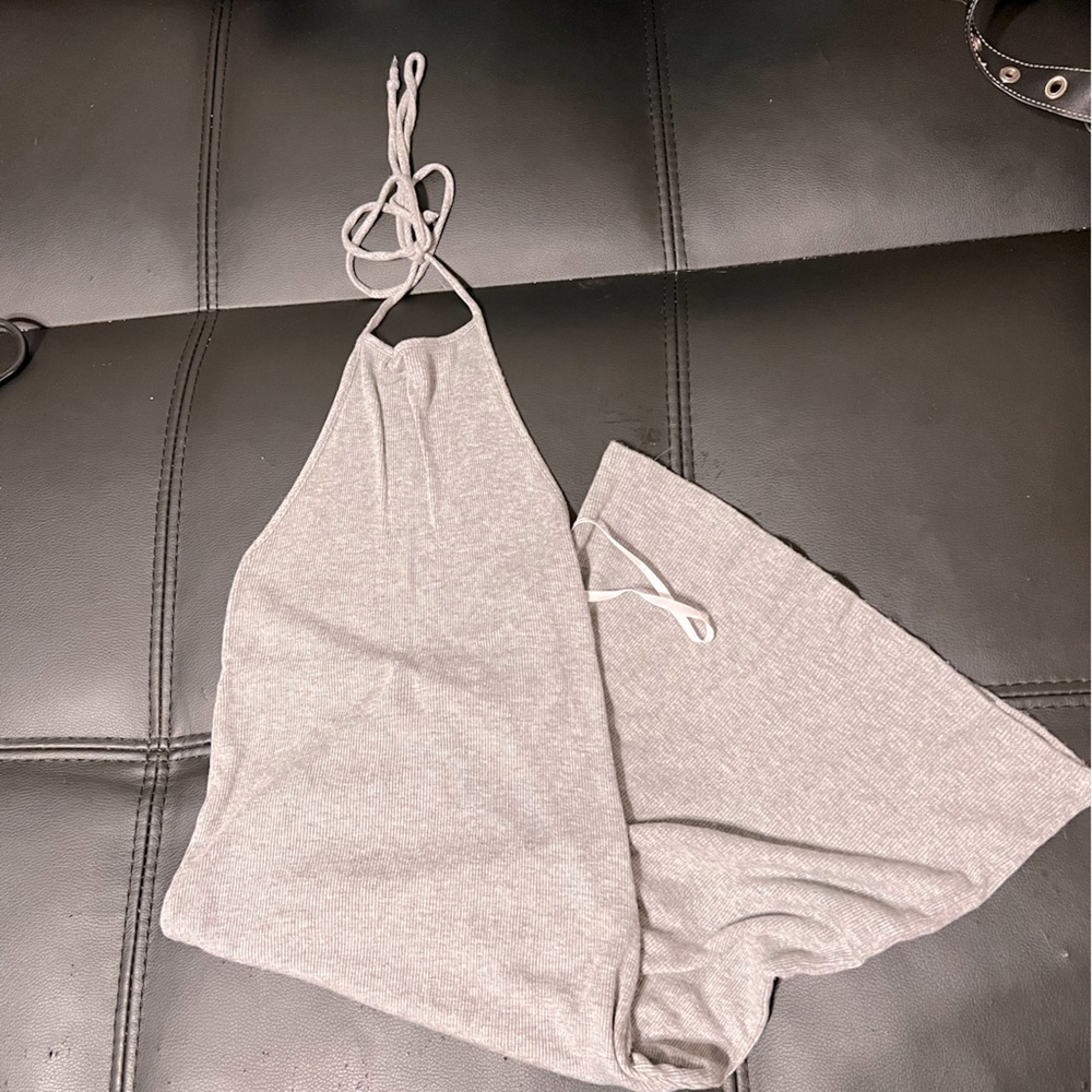 Grey Tight Tie Around Neck Short Dress